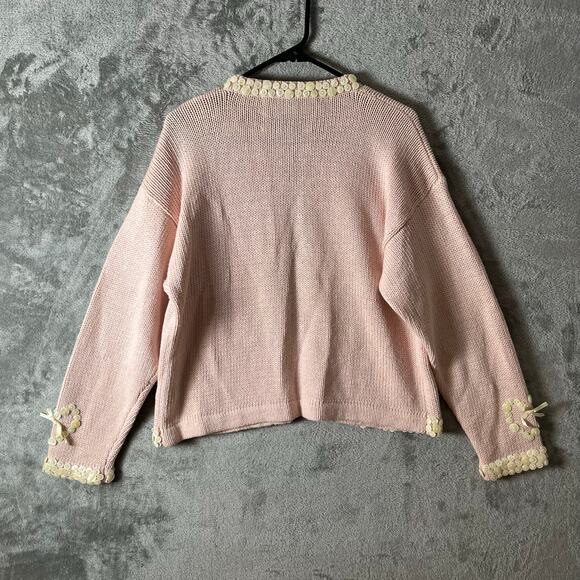 Vintage Pink Heart Button Knit Cardigan Cottagecore Coquette Soft Girl Large - Picture 6 of 7
